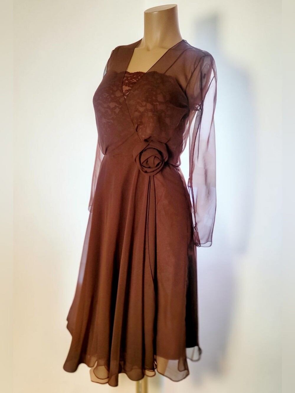 Miss Elliette Vintage Brown Chiffon Dress